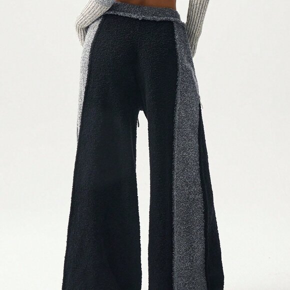 Black Casual Women's Contrast Color Casual Wide Leg Pants - Picture 9 of 11
